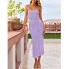 imageZESICA Womens 2026 Summer Boho Floral Strapless Bodycon Midi Dress Off Shoulder Tube Beach Cocktail Party Long DressesPurple