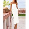imageZESICA Womens 2026 Summer Boho Floral Strapless Bodycon Midi Dress Off Shoulder Tube Beach Cocktail Party Long DressesWhite