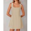 imageZESICA Womens 2026 Summer Sleeveless Tank Mini Dresses Square Neck A Line Flare Party Short DressKhaki