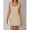 imageZESICA Womens 2026 Summer Sleeveless Tank Mini Dresses Square Neck A Line Flare Party Short DressKhaki
