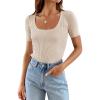 imageZESICA Womens 2026 Short Sleeve Square Neck T Shirts Slim Fitted Summer Ribbed Knit Basic Casual Tee TopsSand