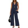 imageZESICA Womens 2026 Summer 2 Piece Sets Sleeveless Blazer Vest and Wide Leg Pants Suits Business Casual OutfitsNavy