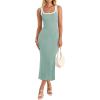 imageZESICA Womens 2026 Summer Bodycon Midi Dress Casual Sleeveless Square Neck Side Slit Knit Beach Vacation Long DressesSage