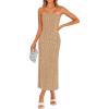 imageZESICA Womens 2026 Summer Boho Floral Strapless Bodycon Midi Dress Off Shoulder Tube Beach Cocktail Party Long DressesKhaki