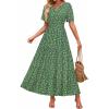 imageZESICA Womens 2026 Summer Casual Floral Print Short Sleeve V Neck High Waist A Line Tiered Flowy Boho Maxi DressGreen