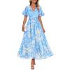 imageZESICA Womens 2026 Summer Floral V Neck Midi Dress Boho Short Sleeve High Waist Flowy Beach Vacation Dresses with BeltBlue