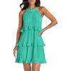 imageZESICA Womens 2026 Summer Halter Dresses Sleeveless Ruffle Tiered Layered Chiffon Pleated A Line Swing Mini DressAqua