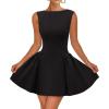 imageZESICA Womens 2026 Summer Sleeveless Cocktail Mini Dress Boat Neck Backless Swing A Line Wedding Club Party Short DressesBlack