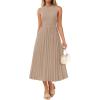 imageZESICA Womens 2026 Summer Sleeveless Midi Dresses Casual Crewneck Ribbed Knit Pleated A Line Swing Long Party DressKhaki