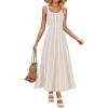 imageZESICA Womens 2026 Summer Sleeveless Striped Midi Dresses Casual A Line Swing Knit Long Dress Beach Vacation ClothesApricot