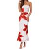 imageZESICA Womens Boho Floral Strapless Midi Dress 2025 Summer Off Shoulder Bodycon Beach Party Long DressesWhite