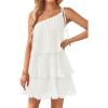 imageZESICA Womens Boho Summer One Shoulder Sleeveless Ruffle Tiered Layered Chiffon Pleated A Line Flowy Mini DressIvory