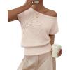 imageZESICA Womens Off Shoulder Floral Sweaters Tops 2026 Summer Sleeveless Loose Knit Cute Pullover Trendy ClothesAlmond