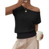 imageZESICA Womens Off Shoulder Floral Sweaters Tops 2026 Summer Sleeveless Loose Knit Cute Pullover Trendy ClothesBlack