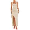 imageZESICA Womens Sleeveless Formal Maxi Dresses 2026 Summer Ribbed Square Neck High Split Party Bodycon Long DressApricot