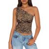imageZESICA Womens Summer Floral Going Out Tank Tops 2026 Off Shoulder Slim Fit Y2K Crop Mesh Top Beach Vacation OutfitsLeopard