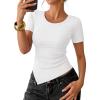 imageZESICA Womens Summer Going Out Ruched Tops 2026 Dressy Casual Short Sleeve Ribbed Asymmetrical ShirtsWhite