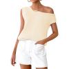 imageZESICA Womens Summer Off The Shoulder Knit Tops 2026 Casual Short Sleeve Oversized ShirtApricot