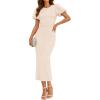 imageZESICA Womens Summer Short Sleeve Bodycon Midi Dress 2026 Spring Elegant Formal Wedding Guest Cocktail Party DressesApricot