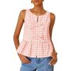 imageZESICA Womens Summer Sleeveless Gingham Tank Tops 2026 Crewneck Tie Front Top Loose Ruffle Peplum Babydoll BlousesPink