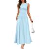 imageZESICA Womens Summer Sleeveless Maxi Dress 2026 Casual Crewneck Pleated Flowy Long Dress with PocketsBlue