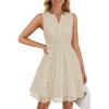 imageZESICA Womens Summer Sleeveless Mini Dress V Neck Hollow Out Eyelet Flowy A Line Beach Vacation Party Short DressesApricot