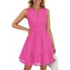imageZESICA Womens Summer Sleeveless Mini Dress V Neck Hollow Out Eyelet Flowy A Line Beach Vacation Party Short DressesRose