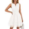 imageZESICA Womens Summer Sleeveless Mini Dress V Neck Hollow Out Eyelet Flowy A Line Beach Vacation Party Short DressesWhite