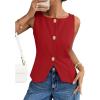 imageZESICA Womens Summer Sleeveless Suit Vest 2026 Boat Neck Button Down Formal Vest Tops Casual Trendy Work Blazer WaistcoatRed
