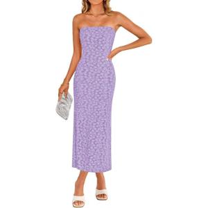 imageZESICA Womens 2026 Summer Boho Floral Strapless Bodycon Midi Dress Off Shoulder Tube Beach Cocktail Party Long DressesPurple