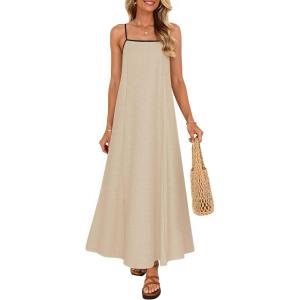 imageZESICA Womens 2026 Summer Boho Sleeveless Maxi Dress Spaghetti Straps Casual Flowy A Line Beach Party Long DressesApricot