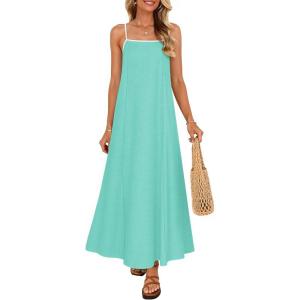 imageZESICA Womens 2026 Summer Boho Sleeveless Maxi Dress Spaghetti Straps Casual Flowy A Line Beach Party Long DressesAqua