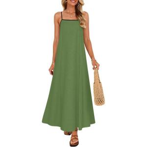 imageZESICA Womens 2026 Summer Boho Sleeveless Maxi Dress Spaghetti Straps Casual Flowy A Line Beach Party Long DressesArmy Green