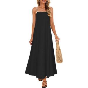 imageZESICA Womens 2026 Summer Boho Sleeveless Maxi Dress Spaghetti Straps Casual Flowy A Line Beach Party Long DressesBlack