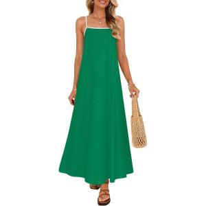 imageZESICA Womens 2026 Summer Boho Sleeveless Maxi Dress Spaghetti Straps Casual Flowy A Line Beach Party Long DressesGreen