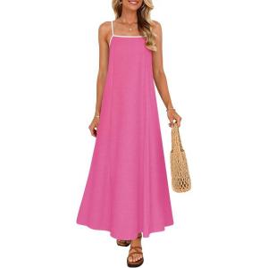 imageZESICA Womens 2026 Summer Boho Sleeveless Maxi Dress Spaghetti Straps Casual Flowy A Line Beach Party Long DressesHot Pink