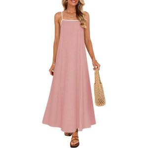 imageZESICA Womens 2026 Summer Boho Sleeveless Maxi Dress Spaghetti Straps Casual Flowy A Line Beach Party Long DressesPink