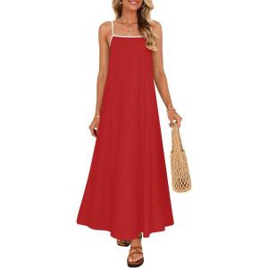 imageZESICA Womens 2026 Summer Boho Sleeveless Maxi Dress Spaghetti Straps Casual Flowy A Line Beach Party Long DressesRed