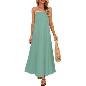 imageZESICA Womens 2026 Summer Boho Sleeveless Maxi Dress Spaghetti Straps Casual Flowy A Line Beach Party Long DressesSage