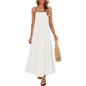 imageZESICA Womens 2026 Summer Boho Sleeveless Maxi Dress Spaghetti Straps Casual Flowy A Line Beach Party Long DressesWhite
