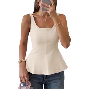 imageZESICA Womens 2026 Summer Sleeveless Vest Top Square Neck Cute Casual Tank Tops Fitted Going Out Trendy OutfitApricot