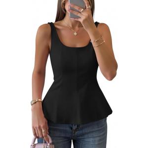 imageZESICA Womens 2026 Summer Sleeveless Vest Top Square Neck Cute Casual Tank Tops Fitted Going Out Trendy OutfitBlack