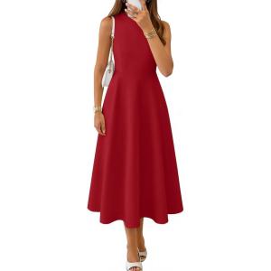 imageZESICA Womens Summer Sleeveless Maxi Dresses 2026 Formal Crewneck A Line Elegant Cocktail Party Flowy Long DressRed