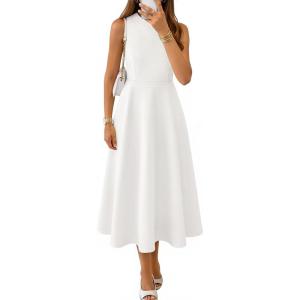 imageZESICA Womens Summer Sleeveless Maxi Dresses 2026 Formal Crewneck A Line Elegant Cocktail Party Flowy Long DressWhite