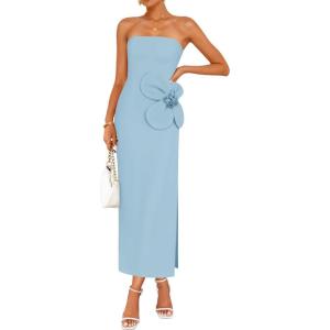 imageZESICA Womens Summer Strapless Bodycon Maxi Dress 2026 Ribbed Knit Backless Floral Tube Cocktail Party Long DressesBlue