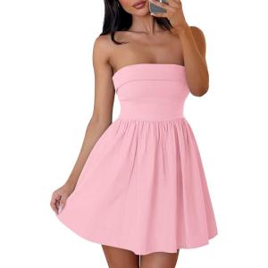imageZESICA Womens Summer Strapless Mini Dress 2026 Sexy Off Shoulder High Waist A Line Swing Party Short DressesPink