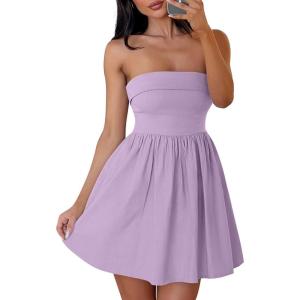 imageZESICA Womens Summer Strapless Mini Dress 2026 Sexy Off Shoulder High Waist A Line Swing Party Short DressesPurple