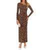 imageZESICA Womens Fall Floral Off Shoulder Bodycon Maxi Dresses 2026 Long Sleeve Ruched Elegant Cocktail Party DressBrown