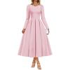 imageZESICA Womens Long Sleeve Midi Dresses 2026 Fall Elegant Crewneck Swing A Line Wedding Guest Party Dress with PocketsPink