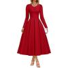 imageZESICA Womens Long Sleeve Midi Dresses 2026 Fall Elegant Crewneck Swing A Line Wedding Guest Party Dress with PocketsWine